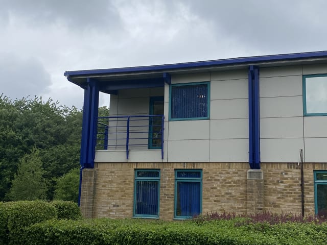 Office block after redecoration in the new bright blue.