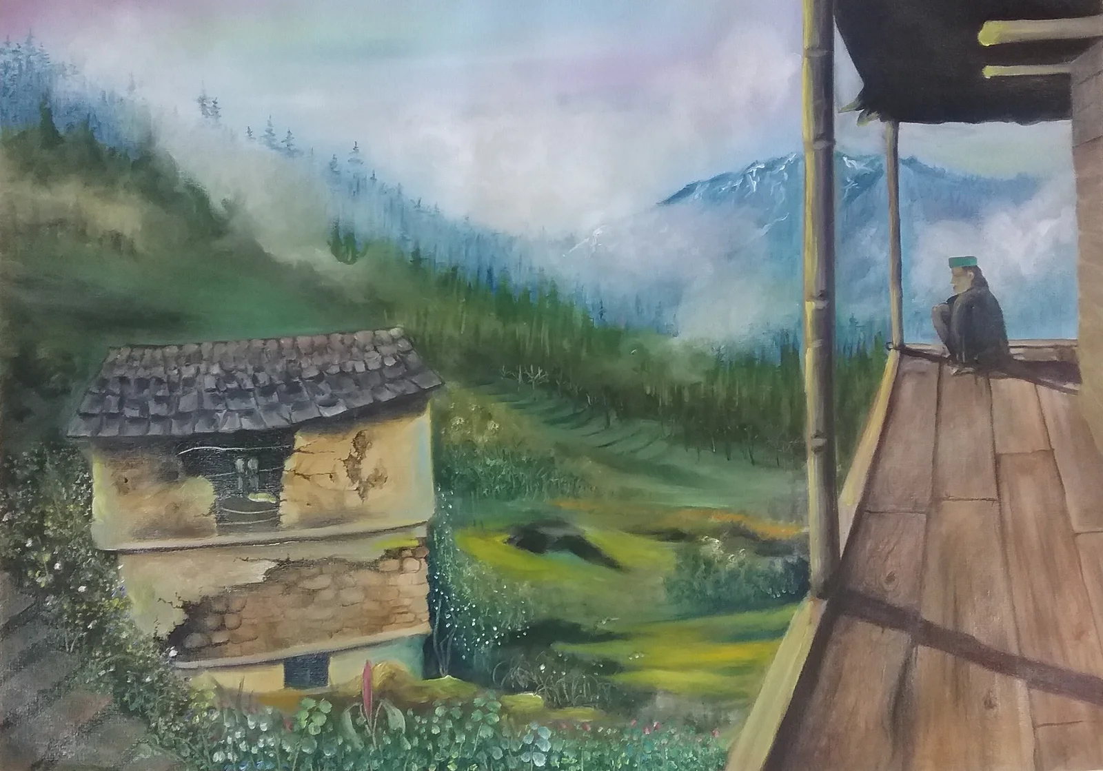 Village Landscape - Painting