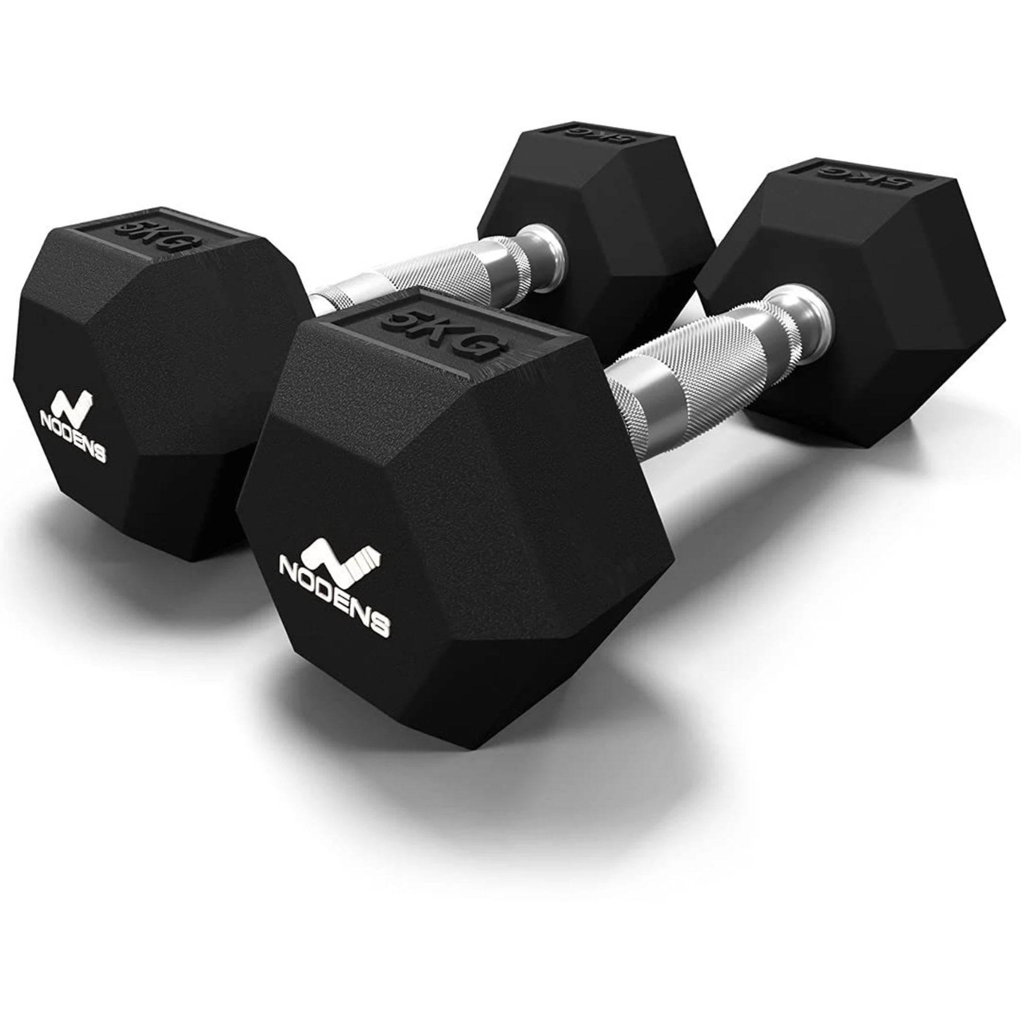 Nodens 1 Pair 5Kg Hexa Rubber Coated Dumbbells