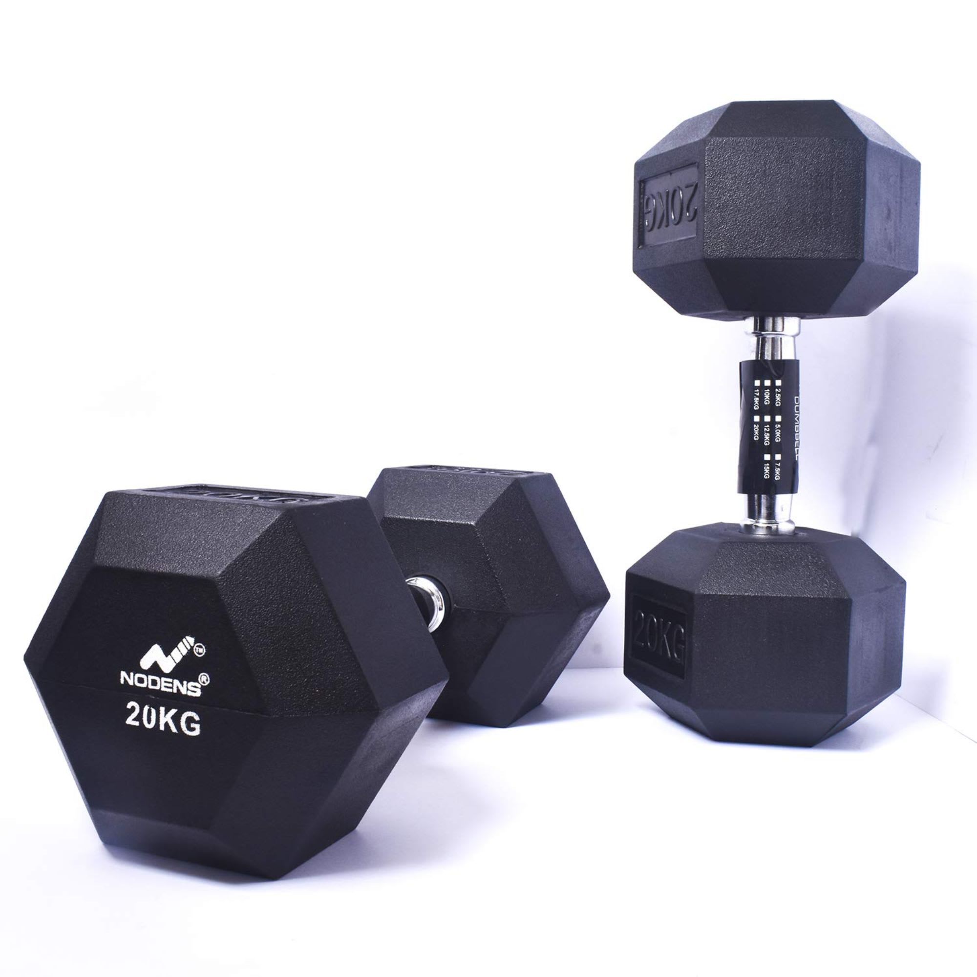 Nodens 1 Pair 20Kg Hexa Rubber Coated Dumbbells - Image 2