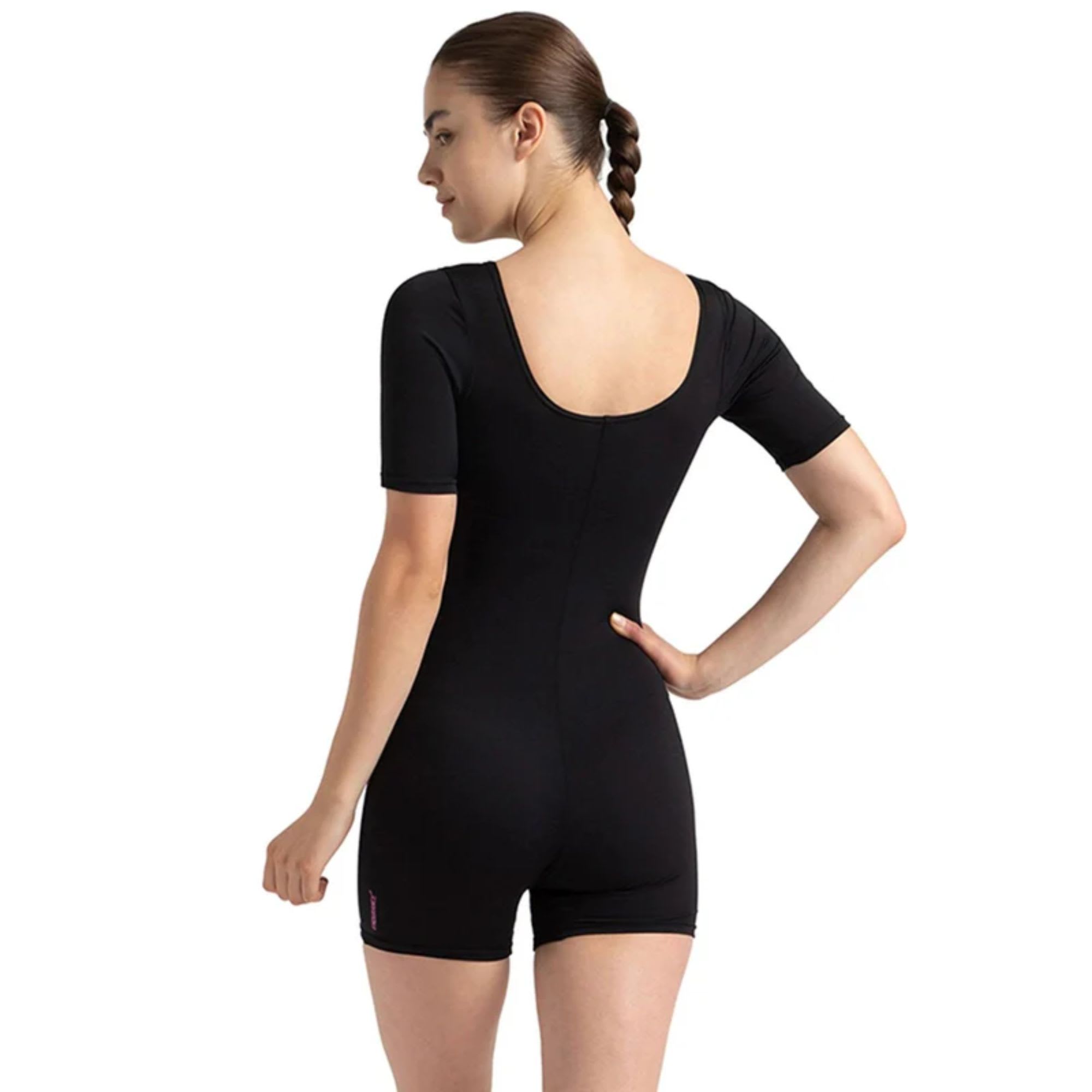 Speedo Women's Endurance+ Black & Neon Violet Sleeved Myrtle U-Back Legsuit - Image 2