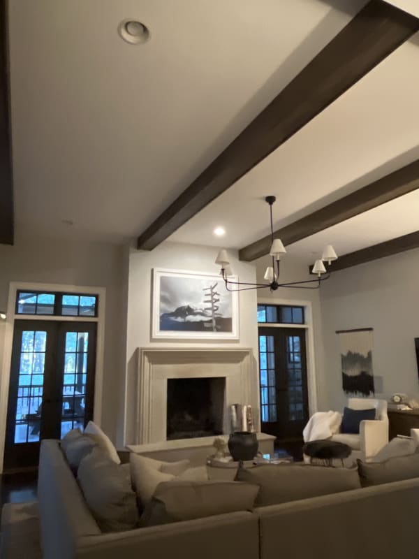 Boxed beams and family room ceiling