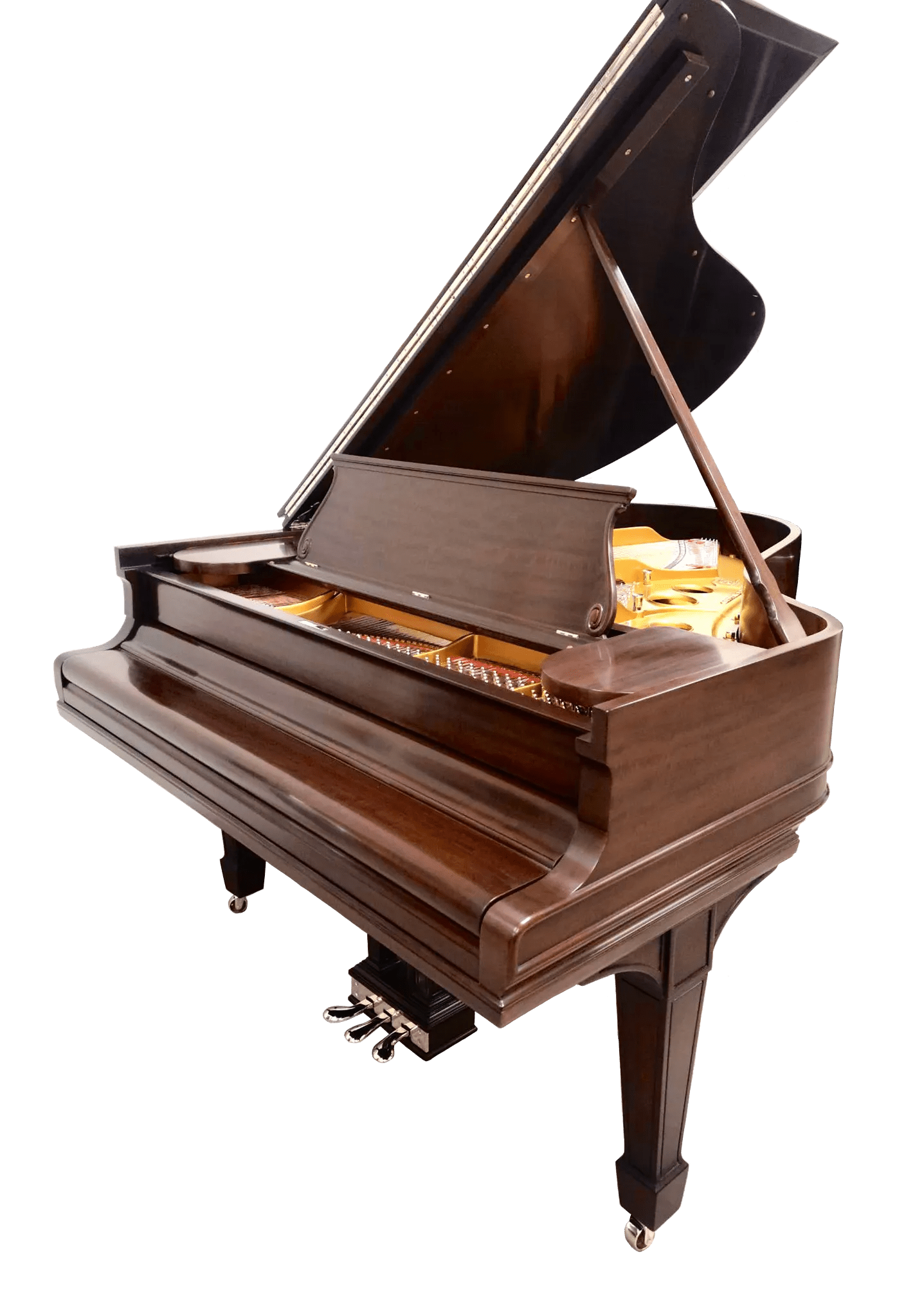 Steinway Model O profiled view with lid open.