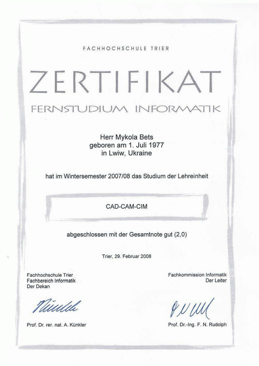 Zertifikat Nikolai Bets