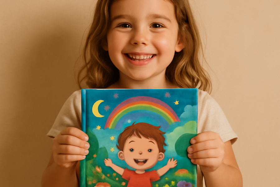 Child holding their personalized book