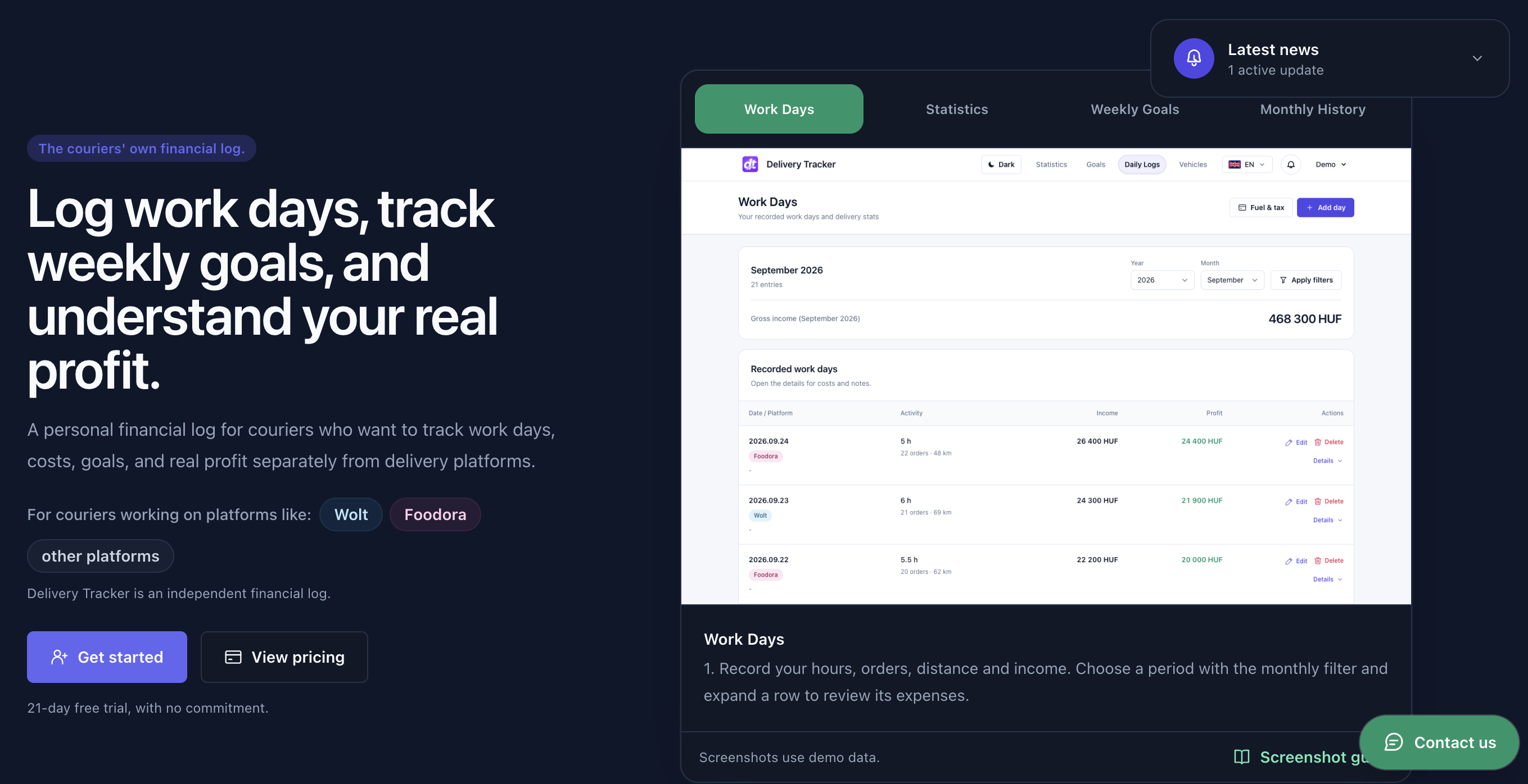 Delivery Tracker – SaaS platform futárok bevétel- és költségkövetésére