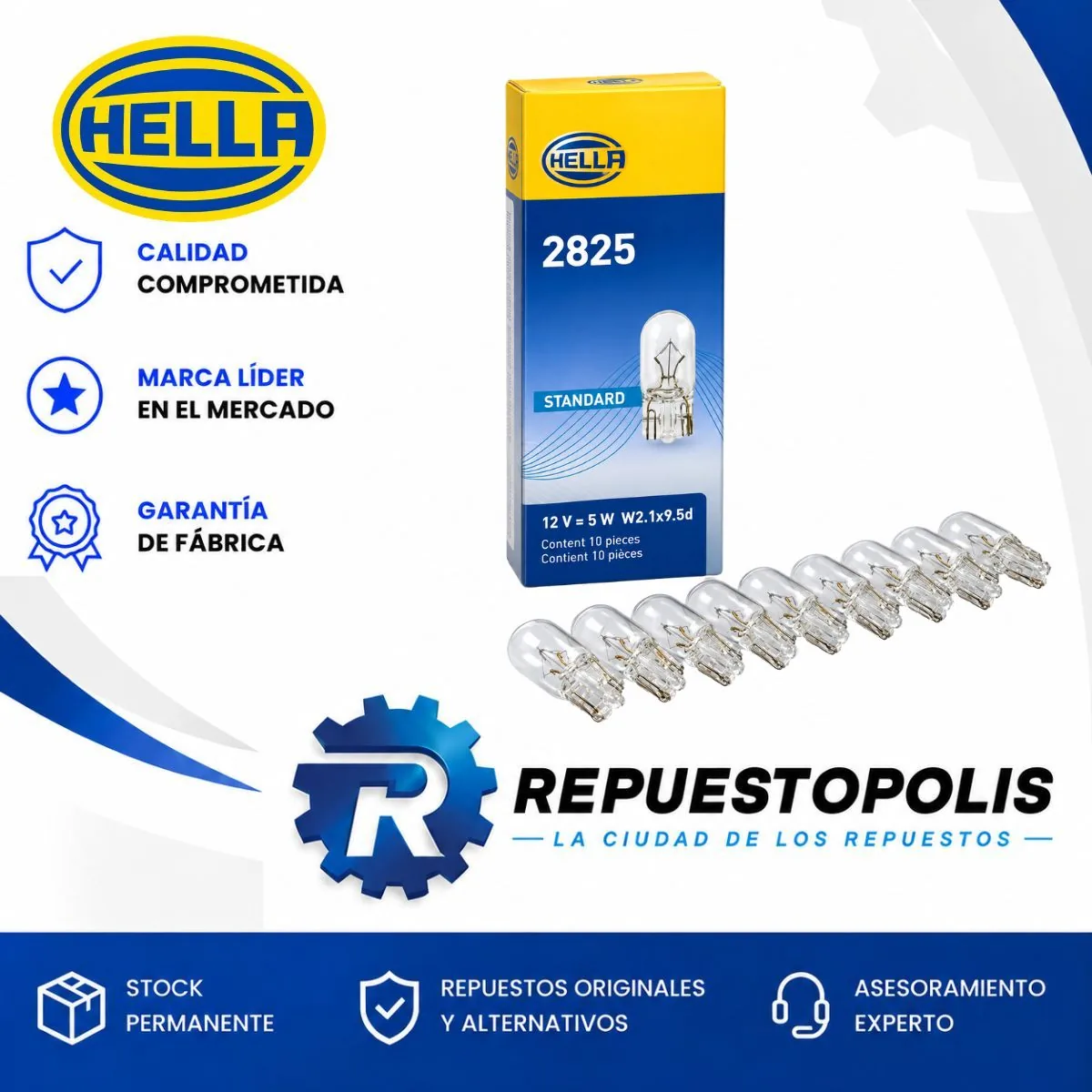 Lámpara W5W 12V 5W Hella 2825