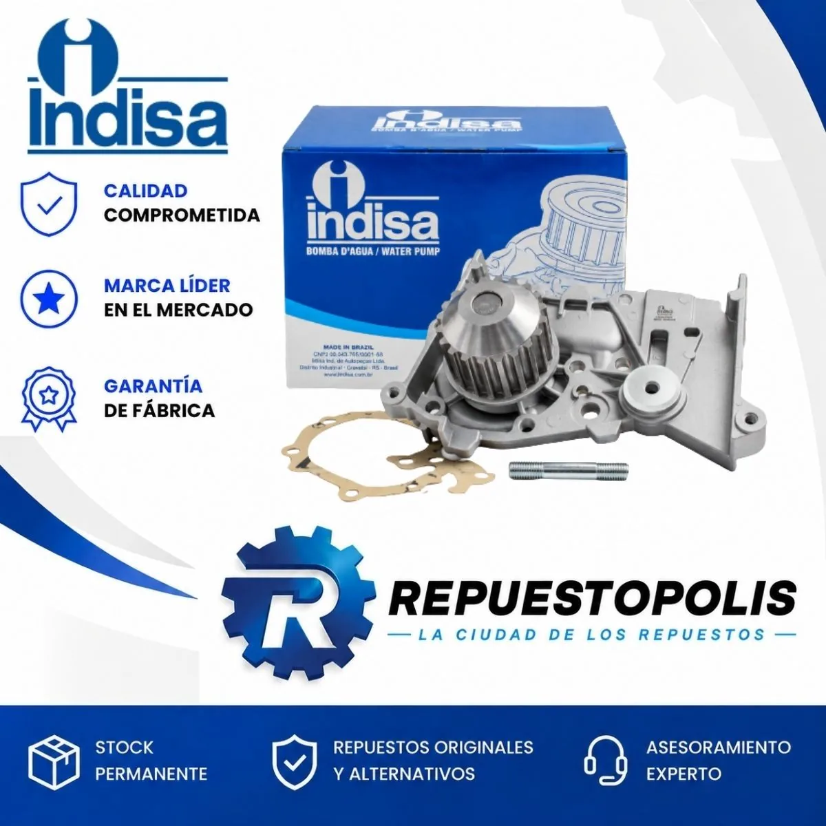 Bomba de agua para Renault Megane 1.6, Logan 1.6, Clio 1.6, Scenic 1.6, Sandero 1.6, Fluence 1.6 y Kangoo 1.6 - INDISA