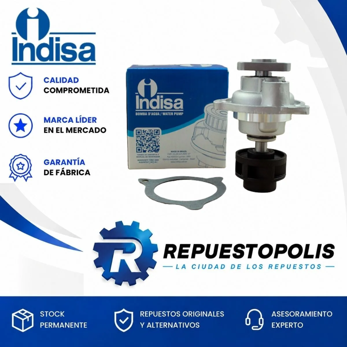 Bomba de agua para Ford Fiesta 1.6, Ka 1.0 y 1.6, EcoSport 1.6 y Focus 1.6 - INDISA