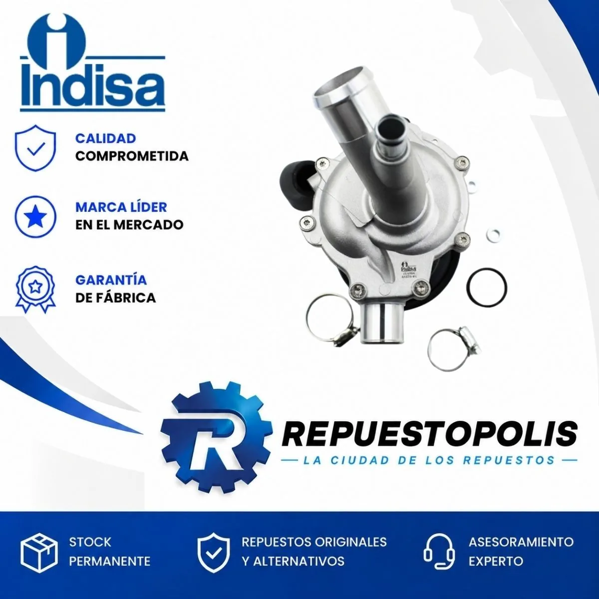 Bomba de agua para Fiat Argo 1.8, Cronos 1.8 y Toro 1.8, Jeep Renegade 1.8 - INDISA