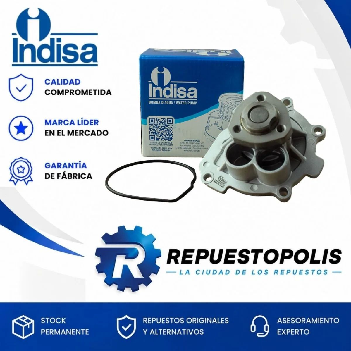 Bomba de agua para Chevrolet Tracker 1.8, Sonic 1.6 y Cruze 1.8, Alfa Romeo 159 1.8 - INDISA