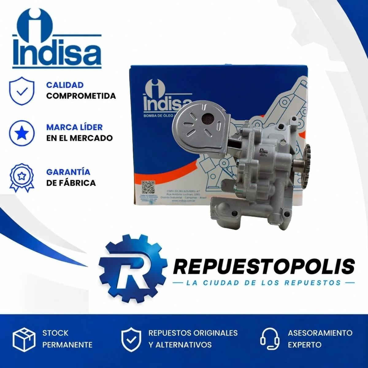 Bomba de aceite para Peugeot 206 1.6, 207 1.6, 307 1.6 y Partner 1.6, Citroën C3 1.6 y Berlingo 1.6 - INDISA