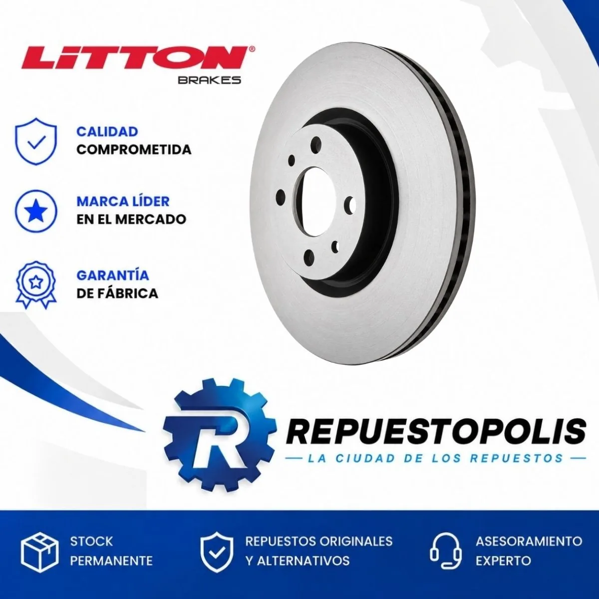 Disco de freno delantero ventilado para Fiat Argo 1.8 16V E-Torq Evo, Fiat Argo 1.8 16V At, Fiat Linea 1.8 16V Etorque y Fiat Linea 1.9 16V Torque y 20 más - LITTON