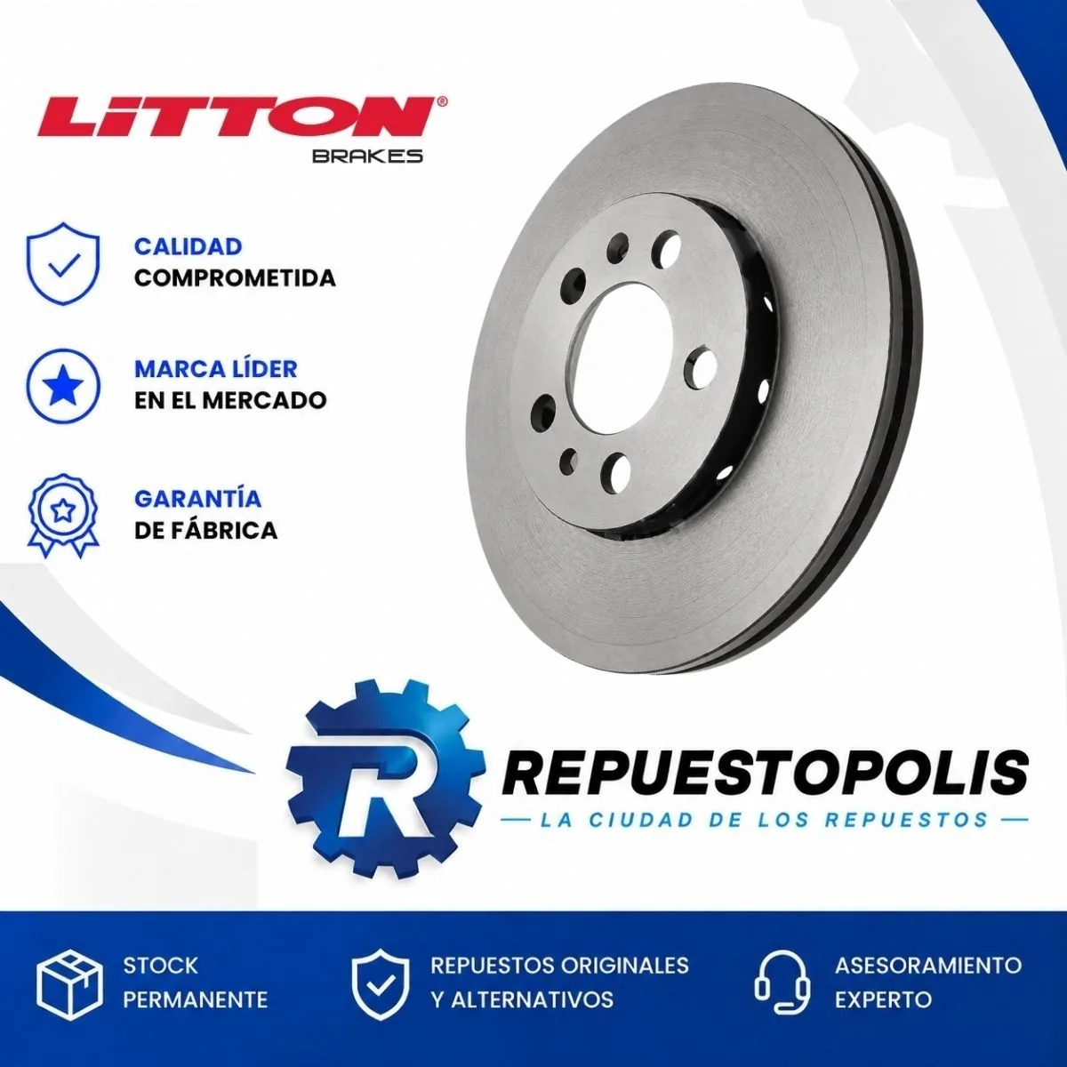 Disco de freno delantero ventilado, Volkswagen Fox 1.6 8V Msi Ea111, Volkswagen Fox 1.6 8V Ea111, Volkswagen Fox 1.9 Sdi Asy y Volkswagen Crossfox 1.6 8V Ea111 y 17 más - LITTON