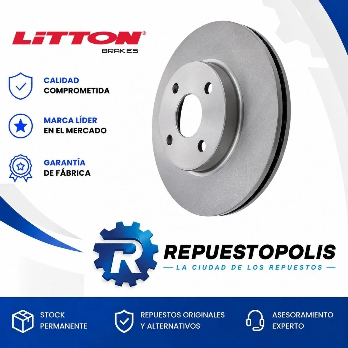 Disco de freno delantero ventilado para Toyota Yaris 1.5 16V Cvt 2Nr, Toyota Etios 1.5 16V Mt 2Nr, Toyota Etios 1.5 16V At 2Nr y Toyota Etios 1.5 16V 2Nr - LITTON