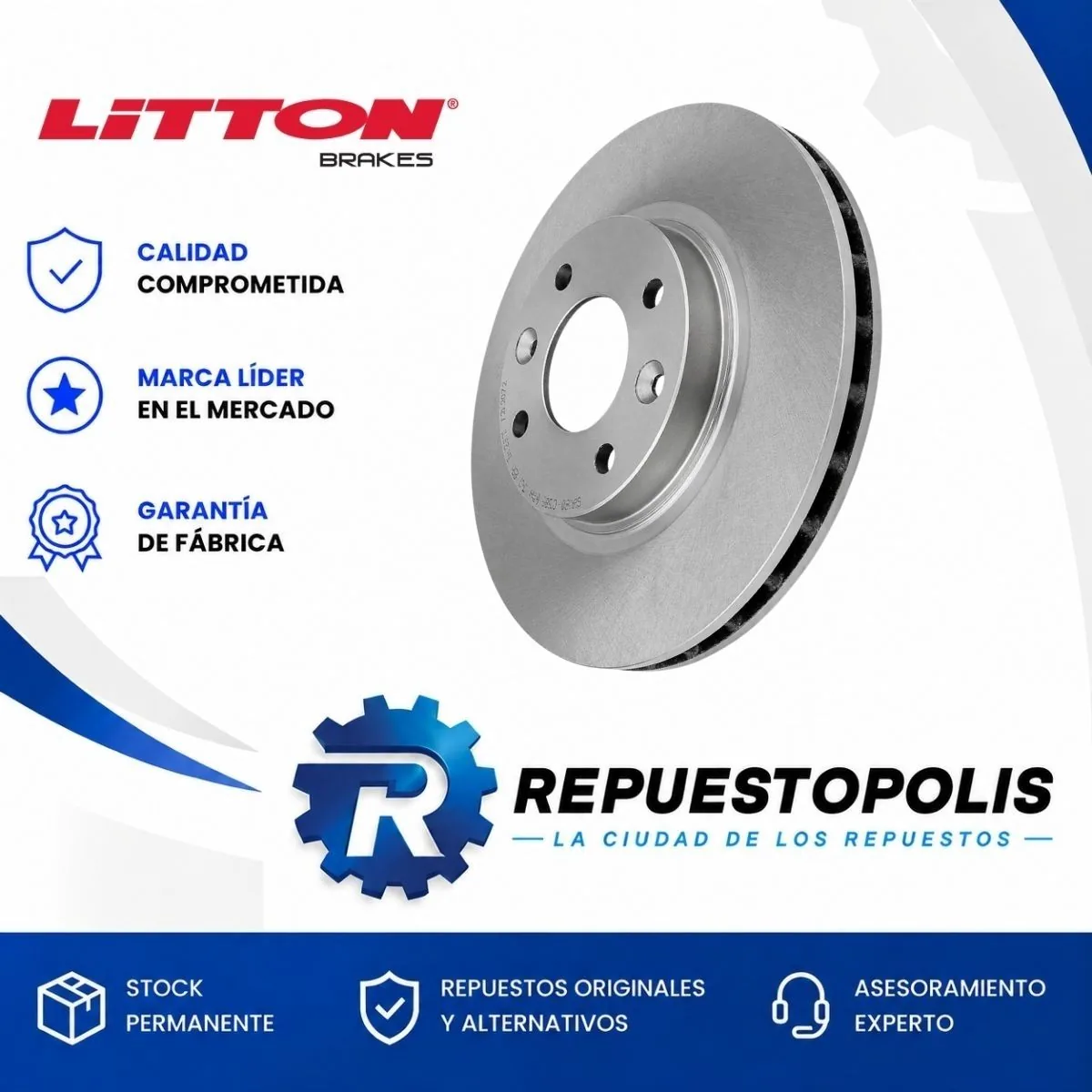 Disco de freno ventilado Delantero para Renault Sandero 1.6 8V K7M, Renault Sandero Ph2 1.6 16V Cvt H4M y Renault Sandero Ph2 1.6 16V Mt H4M y 8 más - LITTON