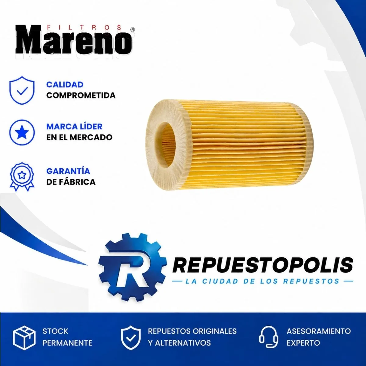 Filtro de aceite (cartucho) para Renault Clio, Renault Kangoo y Renault Twingo 1.2 16V - MARENO