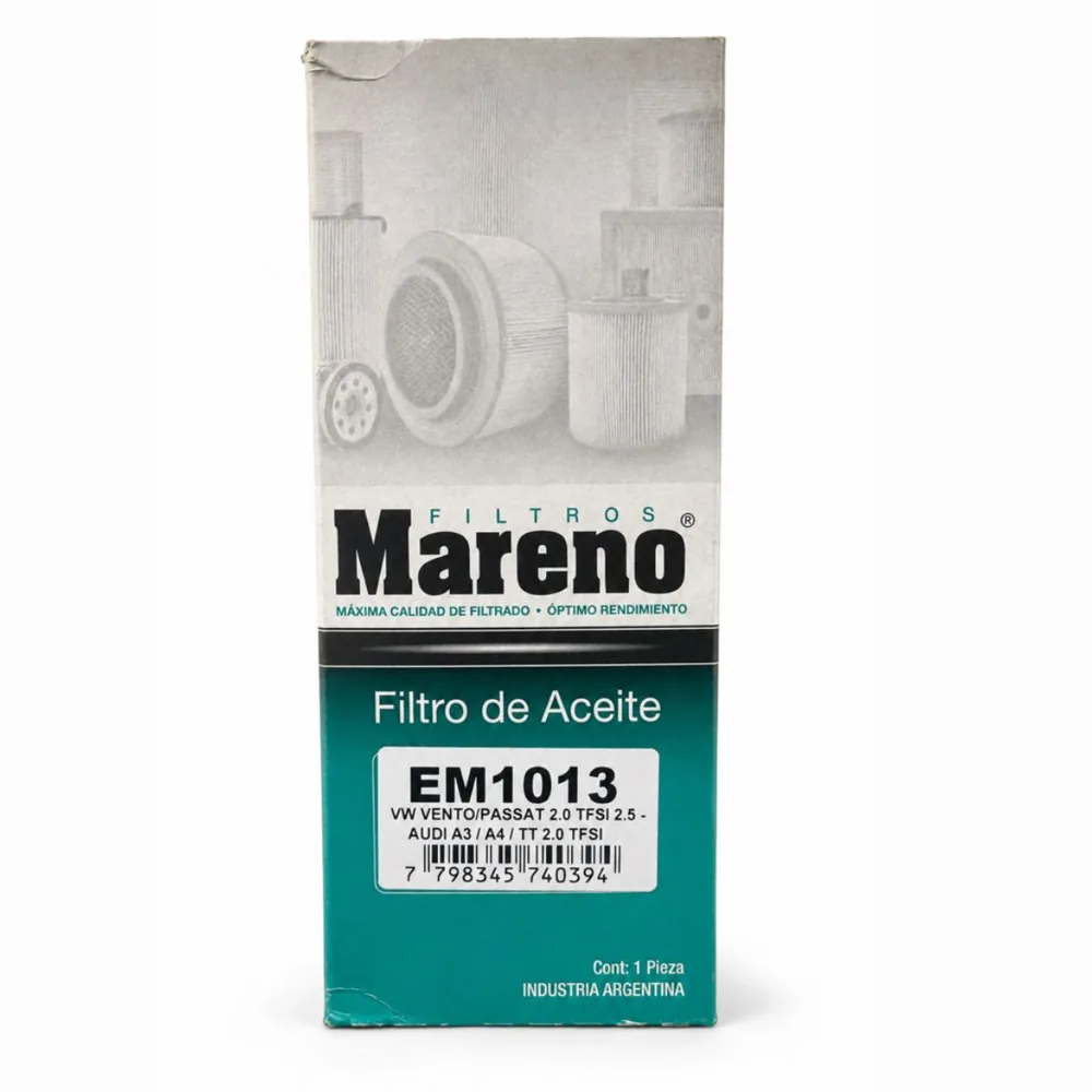 Filtro de aceite (cartucho) para Volkswagen Vento, Volkswagen Passat y Audi A3 2.0 '06 - MARENO