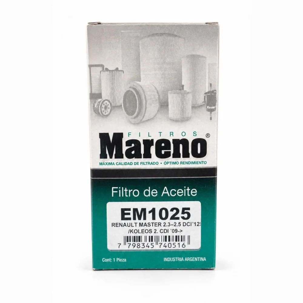 Filtro de aceite (cartucho) para Renault Master 2.3 2.5 DCI y Renault Koleos 2.0 CDI - MARENO