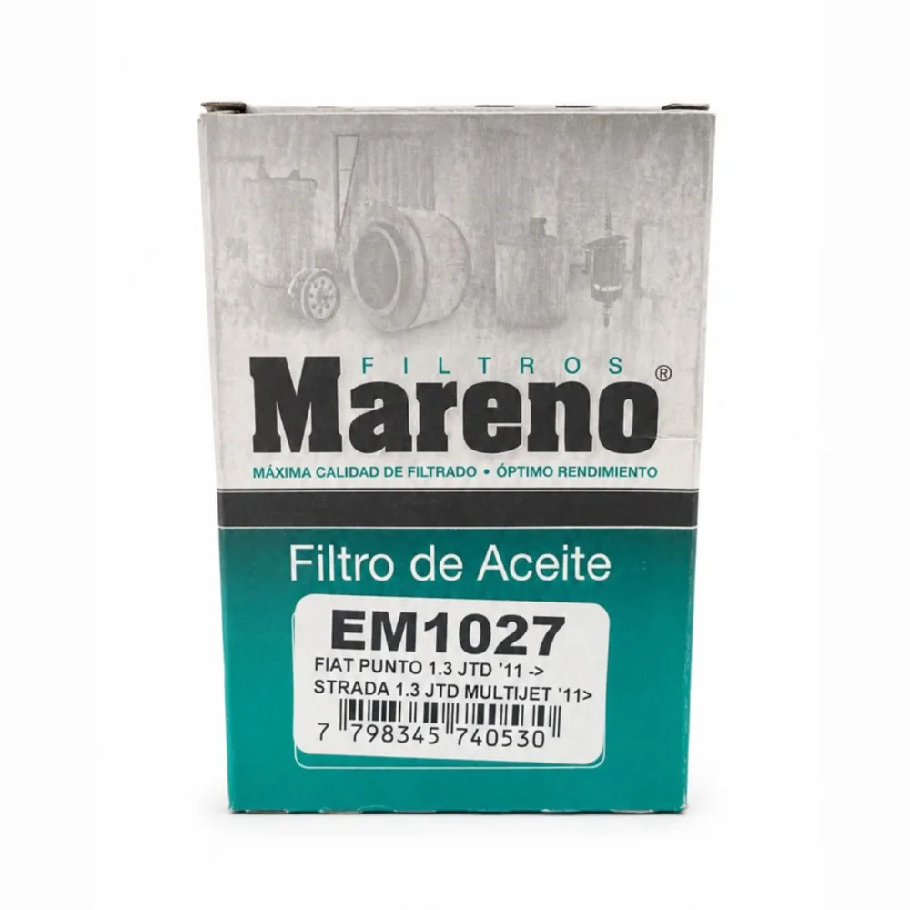 Filtro de aceite (cartucho) para Fiat Punto 1.3 JTD y Fiat Strada 1.3 JTD Multijet - MARENO