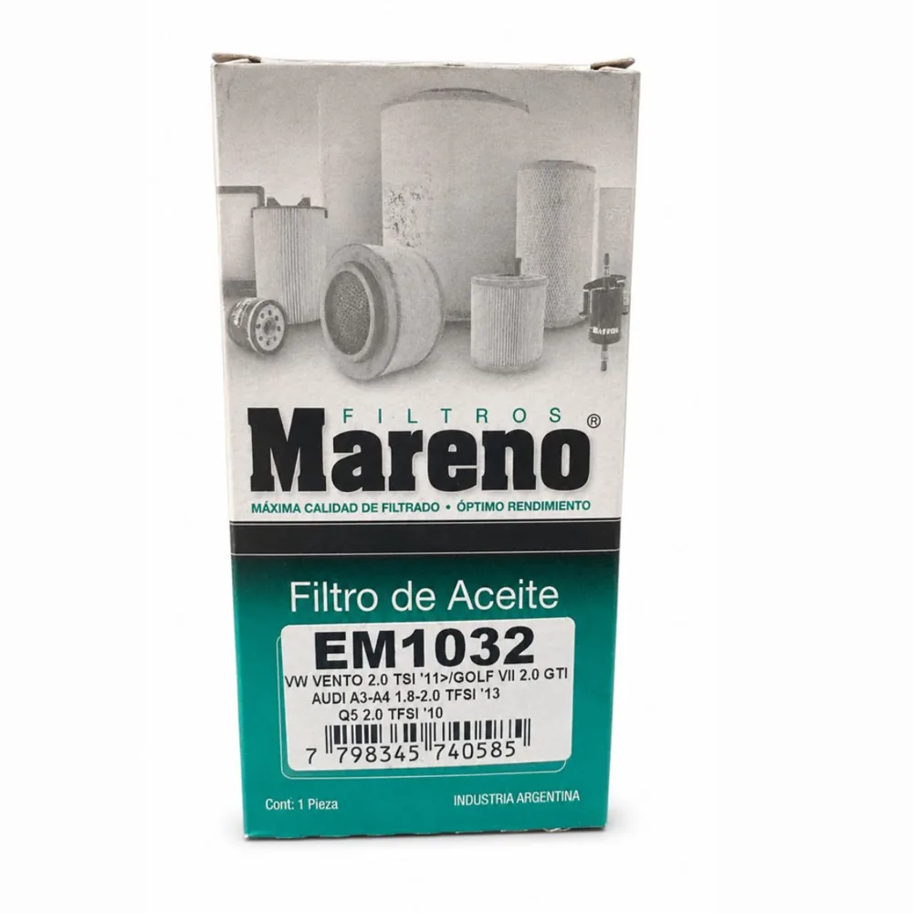 Filtro de aceite (cartucho) para Volkswagen Vento 2.0 TSI, Volkswagen Golf VII 2.0 GTI, Audi A3 y Audi A4 1.8 2.0 TFSI y 1 más - MARENO