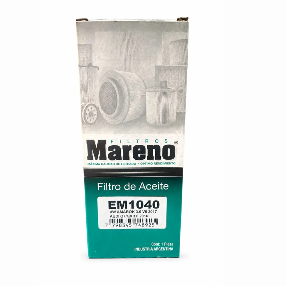 Filtro de aceite (cartucho) para Volkswagen Amarok 3.0 V6 2017, Audi Q7 y Audi Q8 3.0 2016 - MARENO
