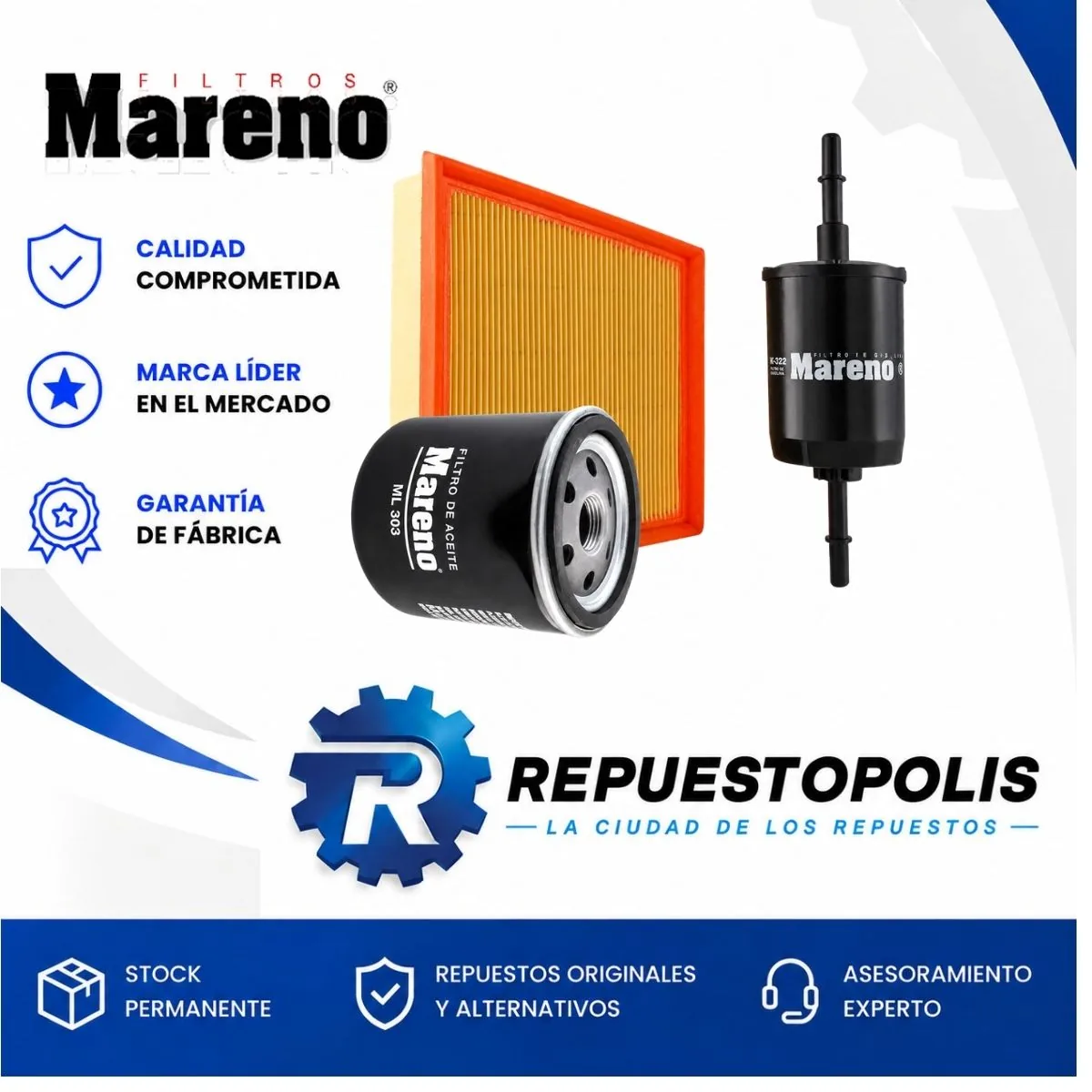 Kit de filtros (aire, aceite, nafta, habitáculo) para Ford Fiesta y Ecosport Kinetic - MARENO