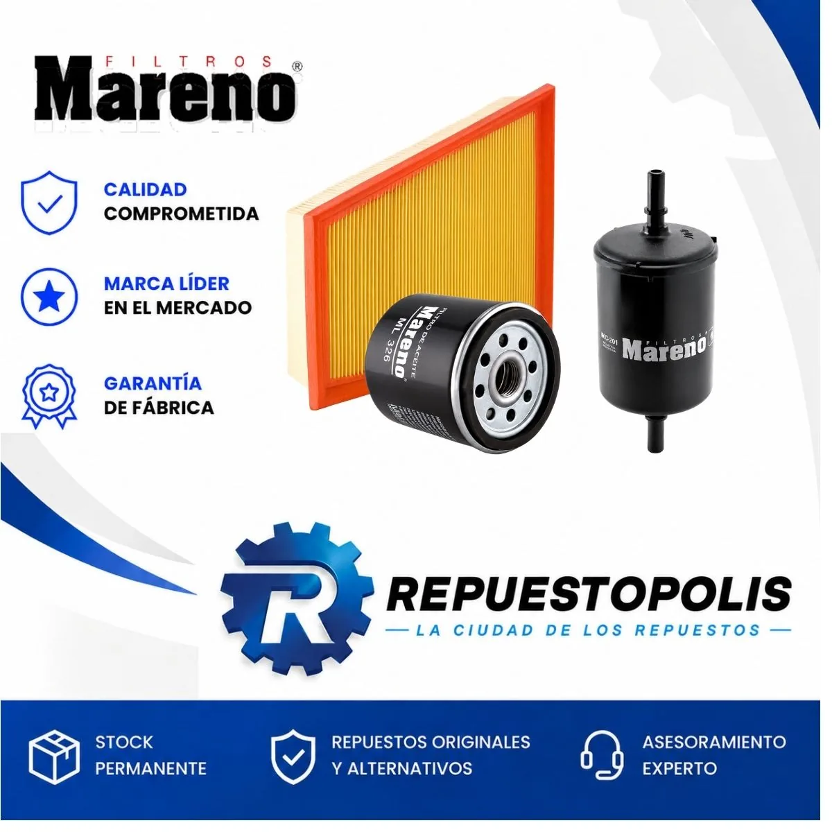 Kit de filtros (aire, aceite, nafta, habitáculo) para Volkswagen Gol Trend, Volkswagen Suran y Volkswagen Fox V - MARENO