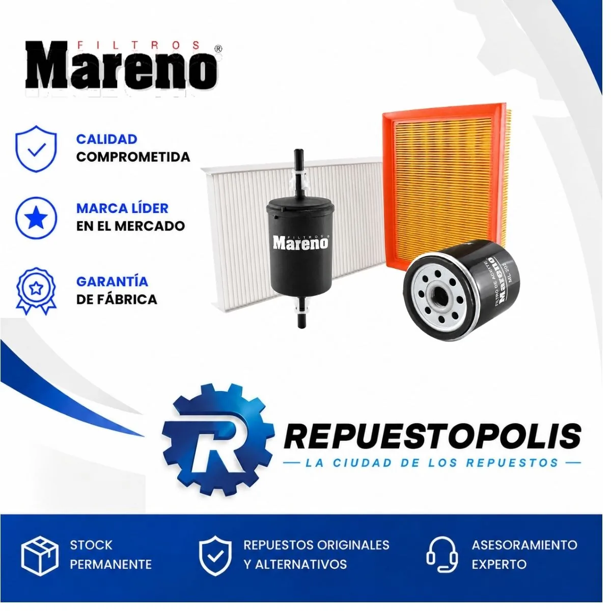 Kit de filtros (aire, aceite, nafta, habitáculo) para Chevrolet Corsa y Agile - MARENO