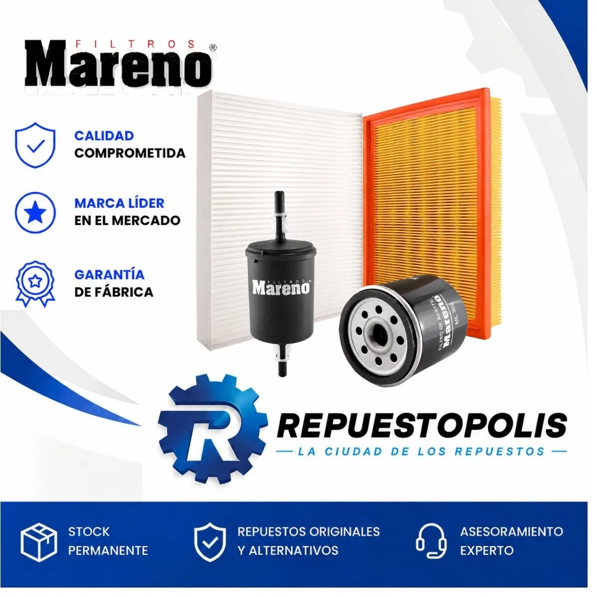 Kit de filtros (aire, aceite, nafta, habitáculo) para Chevrolet Sonic, Chevrolet Spin, Chevrolet Onix y Chevrolet Prisma - MARENO