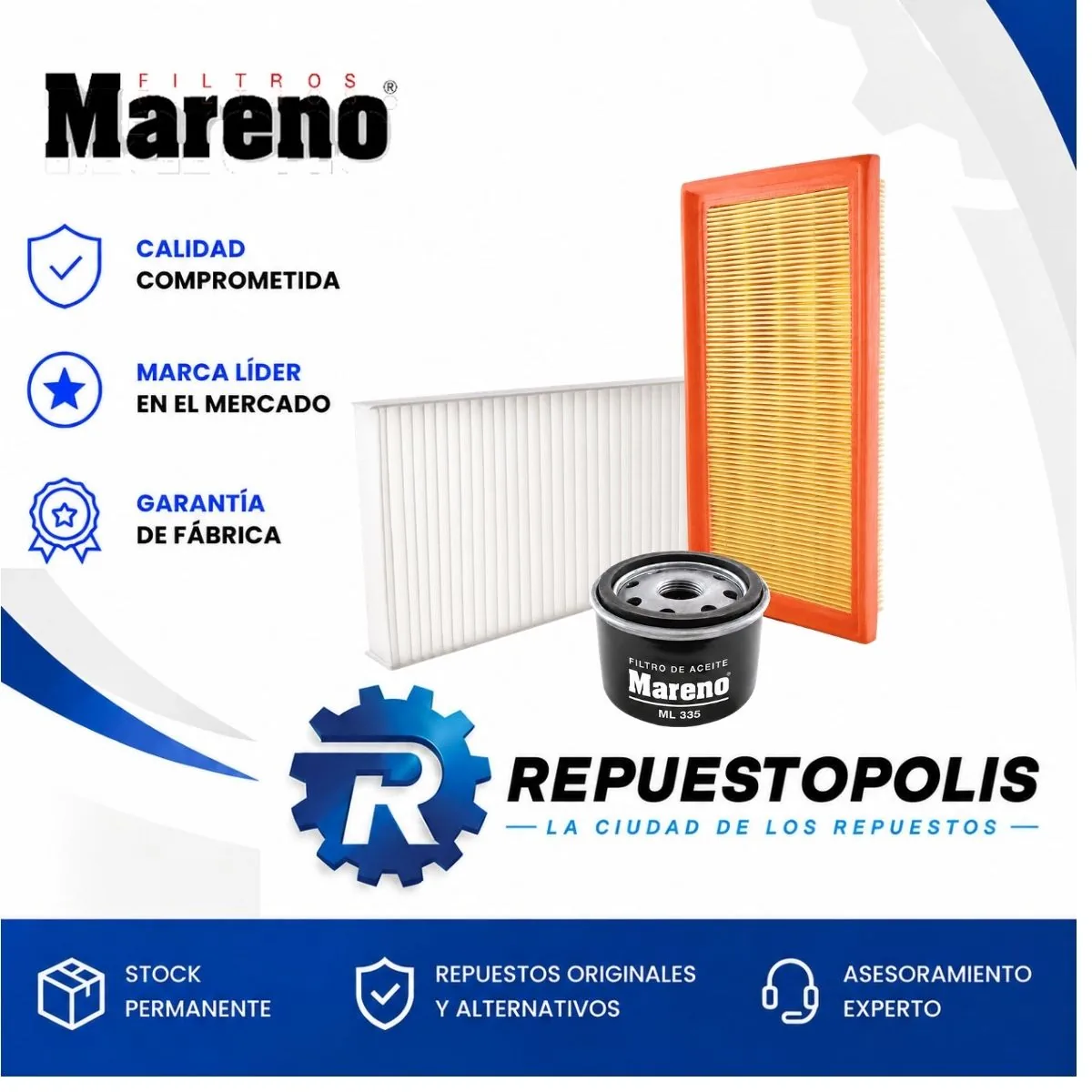 Kit de filtros (aire, aceite, habitáculo) para Toyota Etios 1.5 2016 - MARENO
