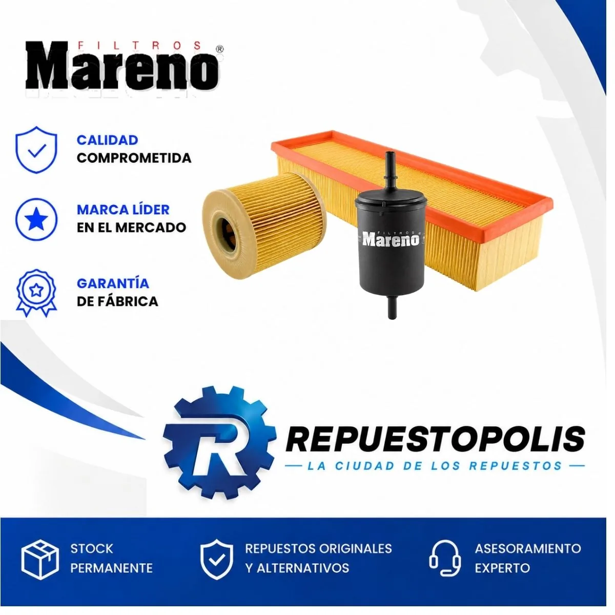 Kit de filtros (aire, aceite, nafta) para Peugeot 208, Peugeot 308, Peugeot 301 y Peugeot Partner - MARENO