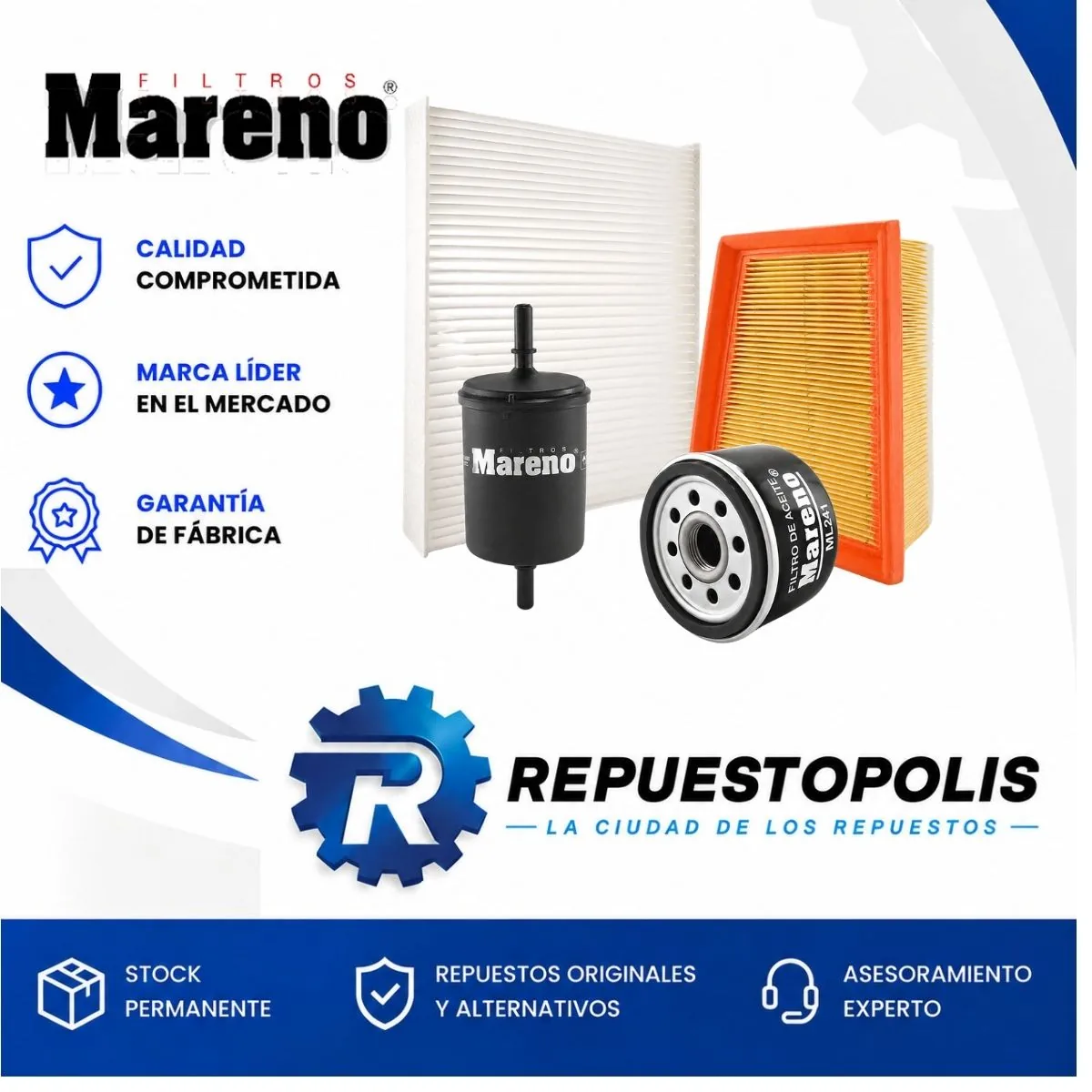 Kit de filtros (aire, habitáculo, aceite, nafta) para Renault Clio y Renault Kangooii 1.6 - MARENO