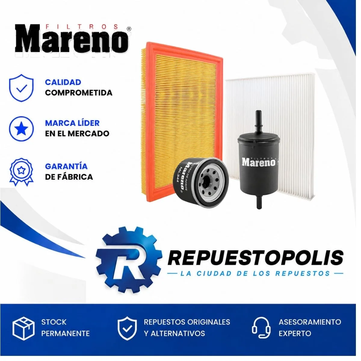 Kit de filtros (aire, habitáculo, aceite, nafta) para Renault Kwid 1.0 SCE - MARENO