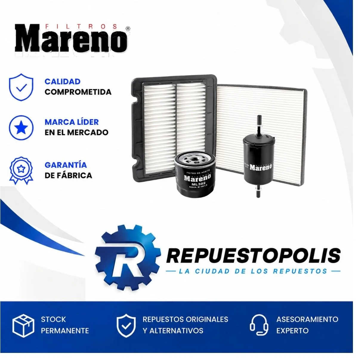 Kit de filtros (aire, aceite, habitáculo, nafta) para Chevrolet Aveo 1.6 16V 2008 - MARENO