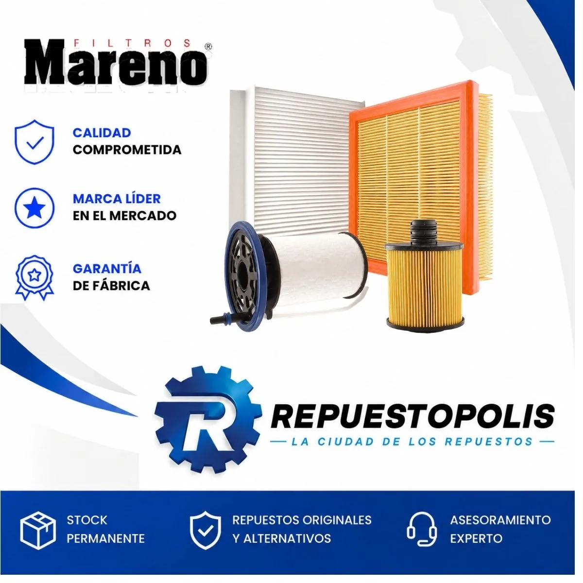 Kit de filtros (aire, aceite, habitáculo, combustible) para Fiat Toro y Jeep RENEGADE2.0 16VMULTI - MARENO
