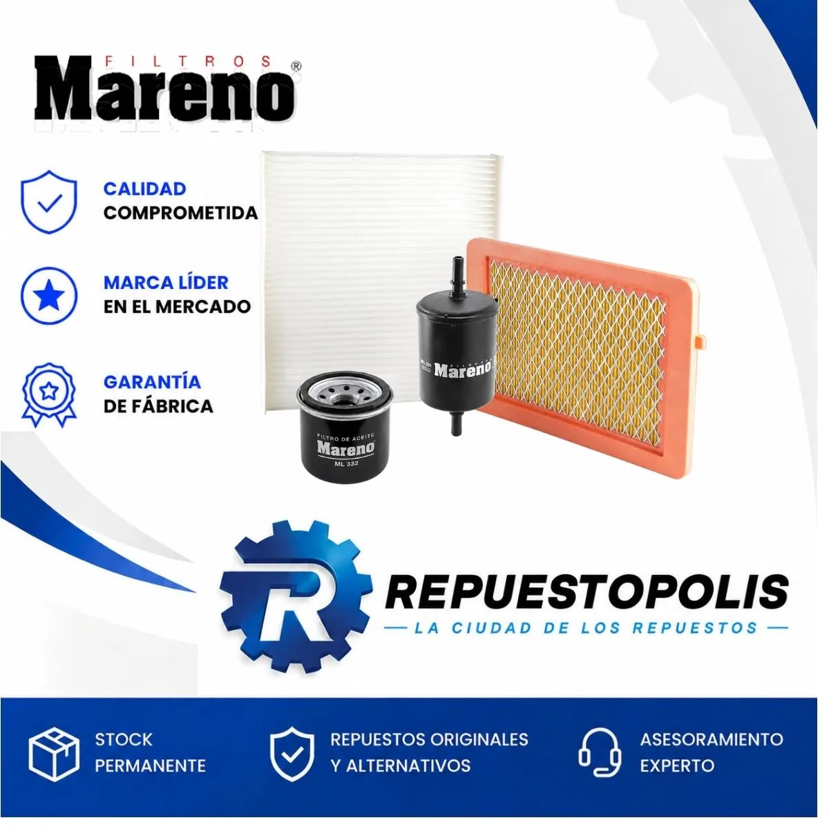 Kit de filtros (aire, aceite, habitáculo, nafta) para Nissan Kicks 1.6 - MARENO