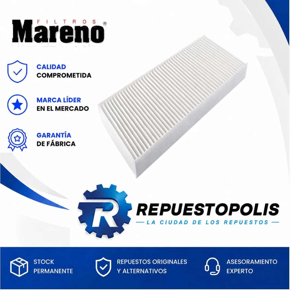 Filtro de habitáculo para Toyota Etios 1.5 16V y Toyota Corolla 1.8 16V - MARENO