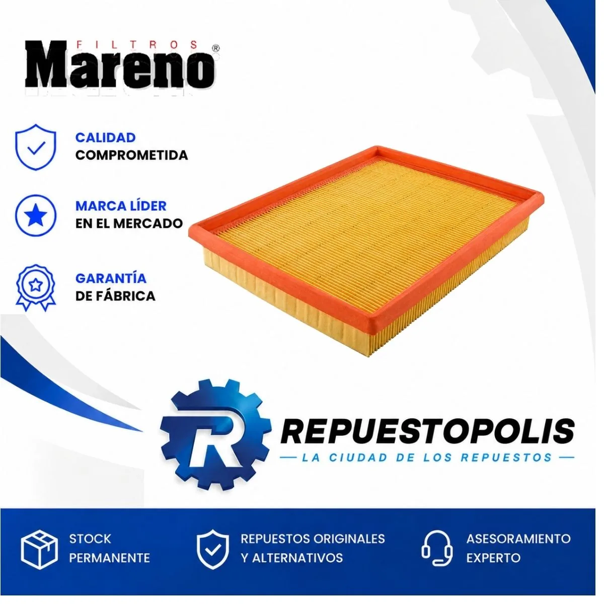 Filtro de aire para Fiat Palio, Fiat Siena y Fiat Strada 1.0 16V 1.3 MPI 1.6 16V 1.7 TD 1.8R - MARENO