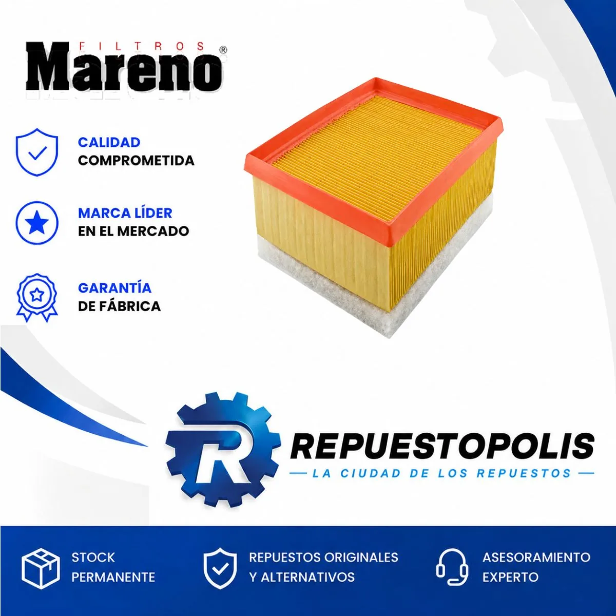 Filtro de aire para Peugeot 206 1.9 D 2.0 HDI, Peugeot 306 1.9 D, Citroën Xsara y Citroën Xsara Picasso 1.9 D - MARENO