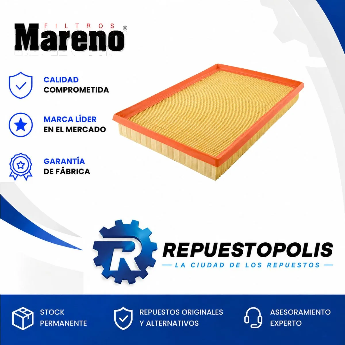 Filtro de aire para Chevrolet Corsa y Chevrolet Meriva 1.7 TD 1.8 16V - MARENO
