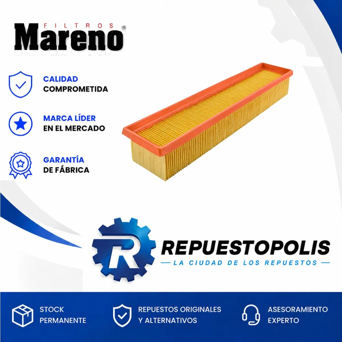 Filtro de aire para Renault Clio II, Renault Logan, Renault Sandero y Renault Symbol 1.5 DCI - MARENO