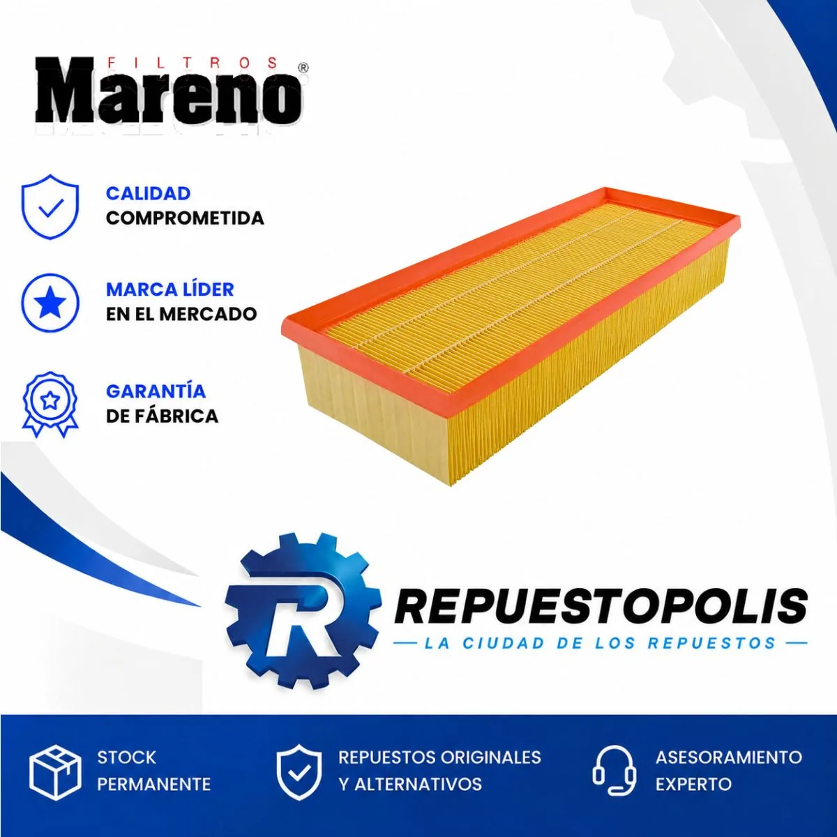 Filtro de aire para Volkswagen Vento, Volkswagen Passat, Volkswagen Tiguan 1.9 TDI 2.0 TDI '05 y Audi A3 1.9 2.0 TDI 2006 y 3 más - MARENO