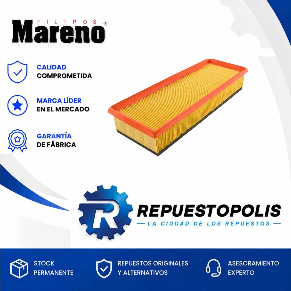 Filtro de aire para Peugeot 307 1.6 HDI, Peugeot Partner 1.6 HDI 2010, Citroën C4 2.0 HDI y Citroën Berlingo 1.6 HDI 2010 y 1 más - MARENO
