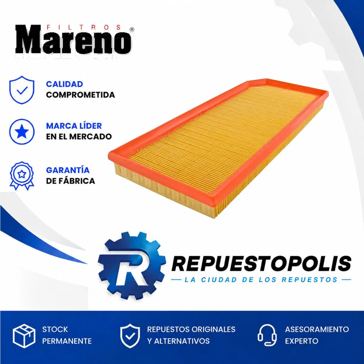 Filtro de aire para Volkswagen Vento 2.0 FSI 16V, Audi A3 2.0 TFSI, Seat Altea y Seat Leon II 2.0 FSI - MARENO