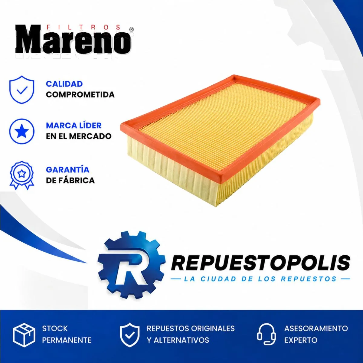 Filtro de aire para Chevrolet Sonic, Chevrolet Cobalt 1.6 16V y Chevrolet Spin 1.8 16V - MARENO