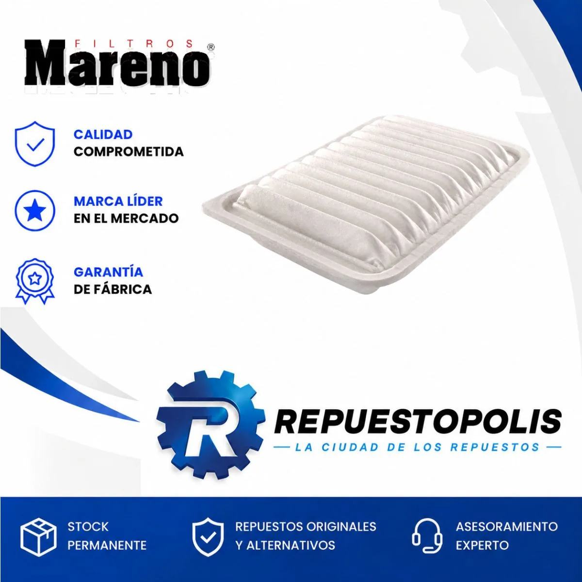 Filtro de aire para Toyota Corolla 1.3 1.6 1.8 16V y Toyota Avensis 2.0 16V - MARENO