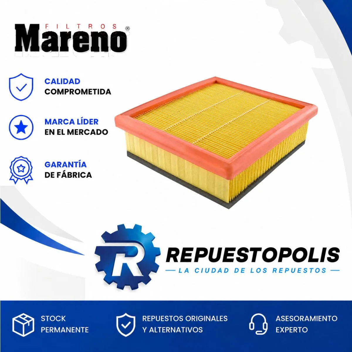 Filtro de aire para Fiat Toro 2.0 16V Multijet y Jeep Renegade 1.8 E-TORQ - MARENO