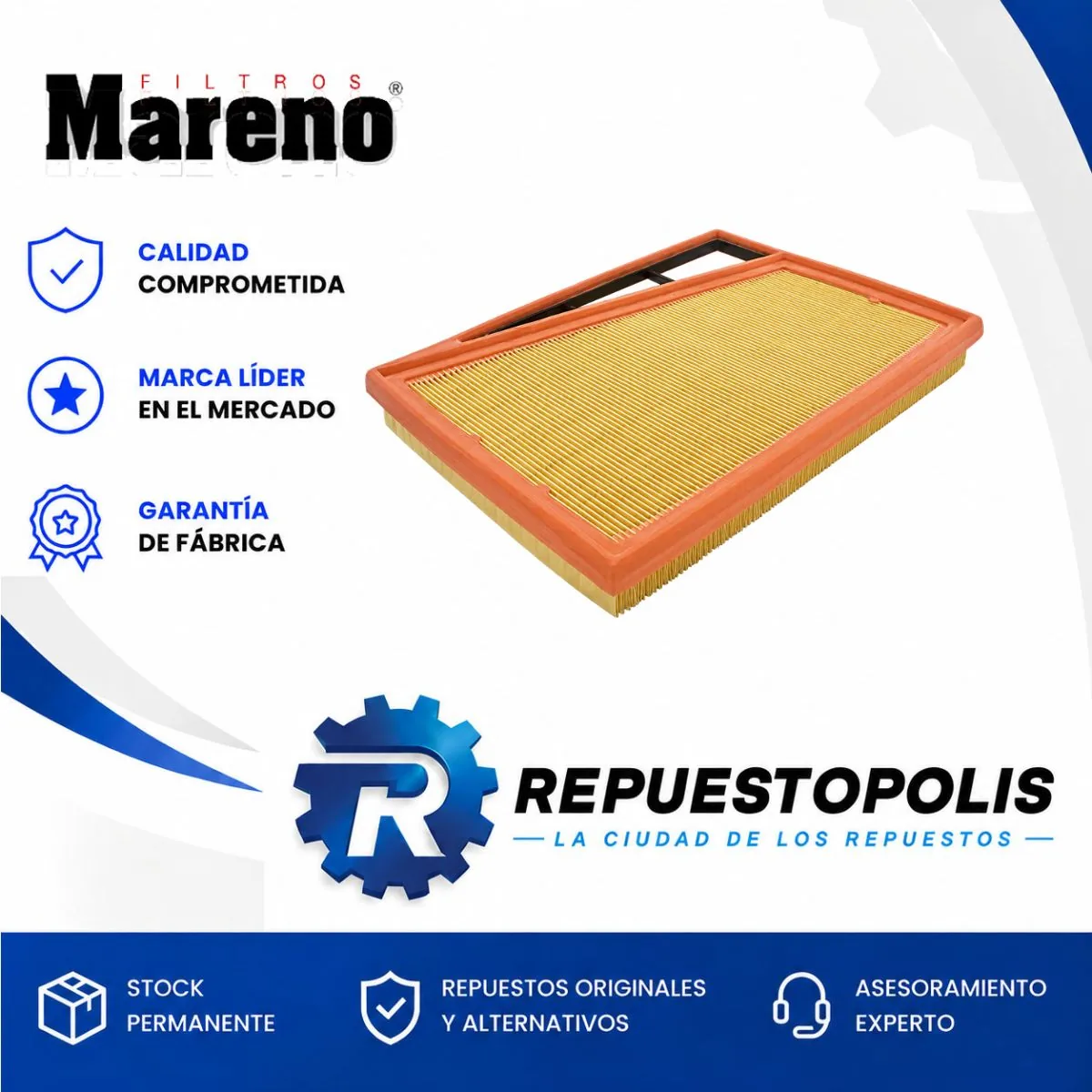 Filtro de aire para Fiat Argo, Fiat Cronos 1.3 Firefly y Fiat Mobi 1.0 Fire 8V - MARENO