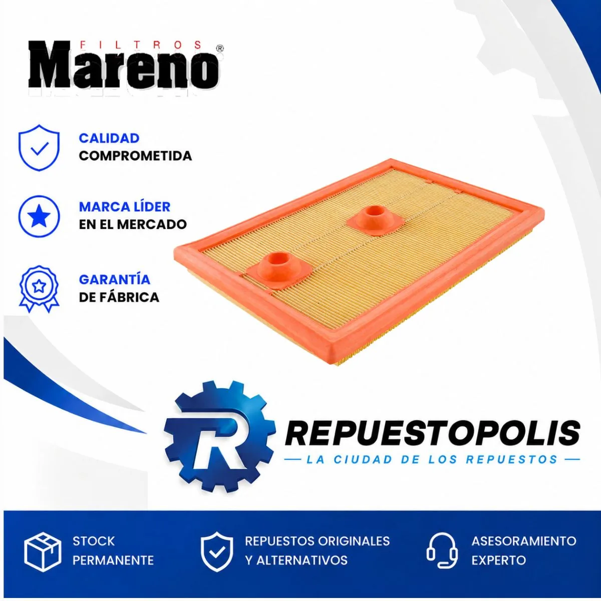 Filtro de aire para Volkswagen Golf VII, Volkswagen Tiguan, Volkswagen Vento 1.4 TSI y Audi A1 y 3 más - MARENO